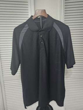 Men's Black Polo with Gray Shoulder Panels